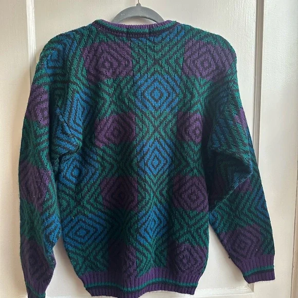 Vintage 80’s Jason Daniel Green, Blue, Purple Sweater - Picture 3 of 4